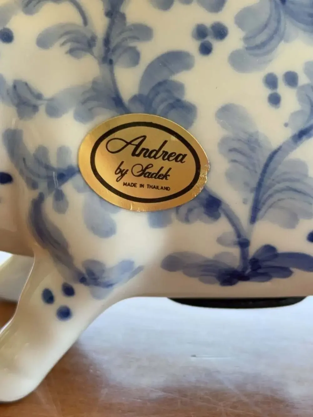 Andrea by Sadek Blue and White Floral Ceramic Piggy Bank
